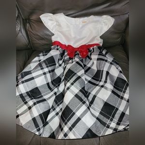 🎄 Gymboree Holiday Black White Plaid Dress W/Red Bow Crinoline 5T